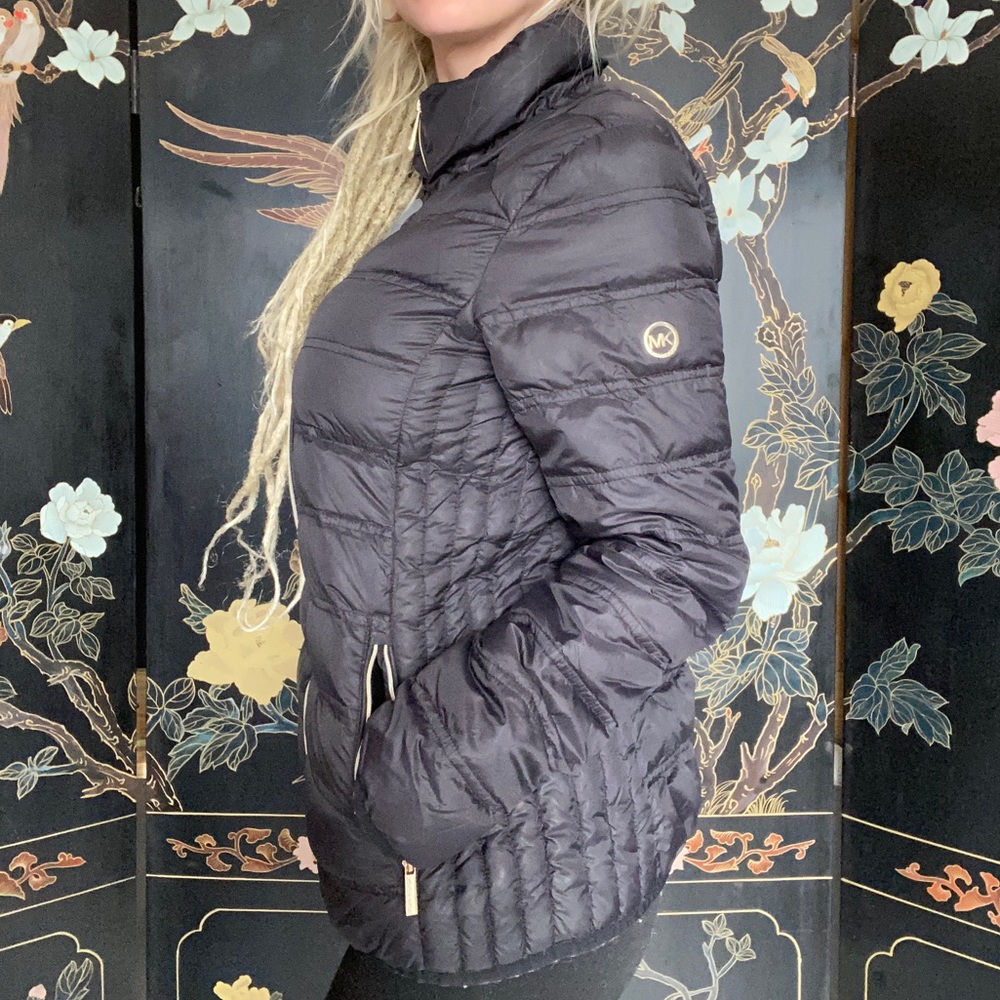 Black down MK packable puffer jacket